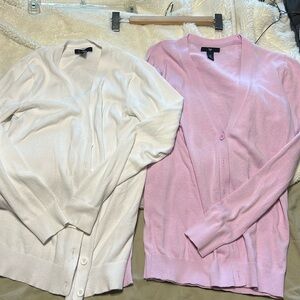 Gape cardigan. Two in set. White and purple, gently worn. Priced to sell